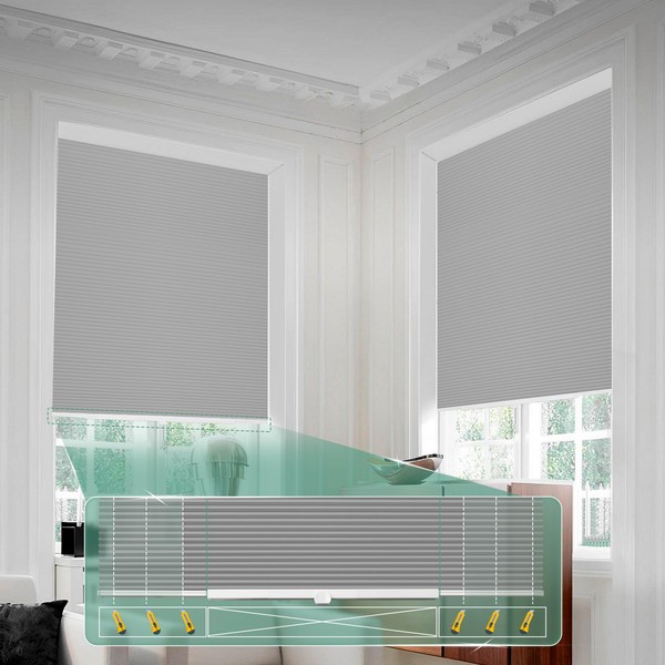 CINONEKO No-Drill No-Tools Cellular Shade Honeycomb Blind for Windows, Blackout