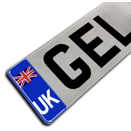 Gelz Domed Union Jack UK Vehicle Number Plate Stickers, Blue, 108mm x 39mm