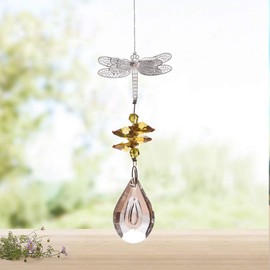 WEISIPU Crystal Suncatcher Prism - Dragonfly Suncatchers for Windows Hanging Rainbow Maker for Windows, Christmas Tree Decor, Gifts (Yellow)