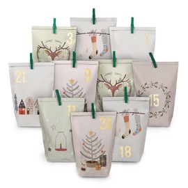 Papierdrachen Extravagant Advent Calendar to Fill at Home with 24 Pastel-Coloured Gift Bags and 24 Number Stickers and Pegs with Hygge Motif for Crafts Gift-Giving Christmas and Advent