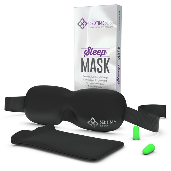 Sleep Mask | Eye Mask for Sleeping Men/Women Better Than Silk Our Luxury Blackout Contoured Eye Masks are Comfortable - This Sleeping mask Set Includes Carry Pouch and Ear Plugs (No Scent)