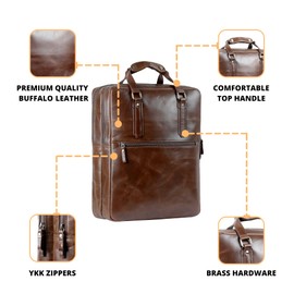 HULSH Leather Backpack For men and women 18 Inch - Full Grain Vintage Leather Laptop Backpack - Camping travel Rucksack Knapsack - Casual Bookbag Daypack with rustic look