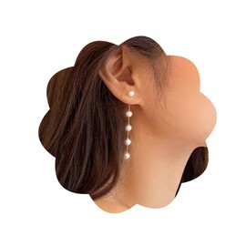 Jumcew 14k Gold Plated Pearl Drop Dangle Earrings Dainty Long Tassel Pearl Earrings Baroque Pearl Chain Earrings Pearl Chain Earrings Wedding Bridal Jewelry Gift for Girls(Pearl Earrings 1)