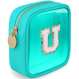 LOFOWN Initial Clear Makeup Bag Small Cosmetic Bag Travel Toiletry Bag Clear Zipper Pouch Purse Organizer Bags for Women, Green, U, Initial Small Makeup Bag
