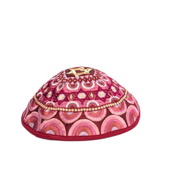 Yair Emanuel Kippah - Embroidered - Magen David - Pink