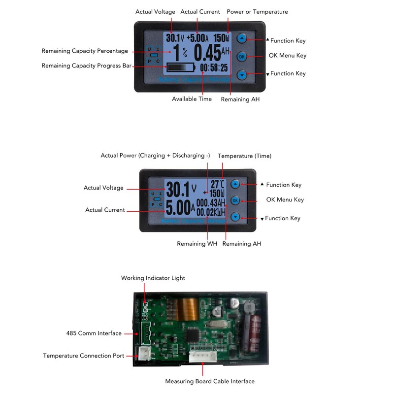 Battery Capacity Manager 200A Monitor LCD Digital Display Battery Coulometer