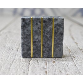 ARTISNO Square Marble Brass Knob, Modern Cabinet Knob, Decorative Hardware, Furniture Hardware, Cabinet Handles, Dresser Pull (Grey), Set-6