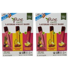 Pure Organic Layered Fruit Bars - Pineapple Passion Fruit, Strawberry Banana, and Raspberry Lemonade - 28 Fruit Bars Per Box - Choose a 56 Pack or 84 Pack (56)