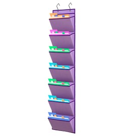 ANIZER Wall Mounted File Holder Over Door Hanging Mail Organizer Document Storage Bag for Papers Magazines and Books (7 POCKETS-PURPLE)