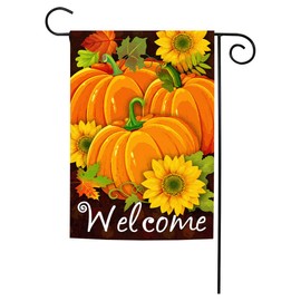 Texupday Welcome Fall Pumpkins Sunflowers Decoration Garden Flag Autumn Outdoor Flag 12" x 18"