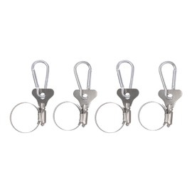 FRF FLAG 4 Pack Stainless Steel Flagpole Clip Kit with Carabiner - Adjustable Clamp & Rope Loop Bracket for 0.7-1.5" Pole, for Vehicle, Boat, House, Garden Flag Display