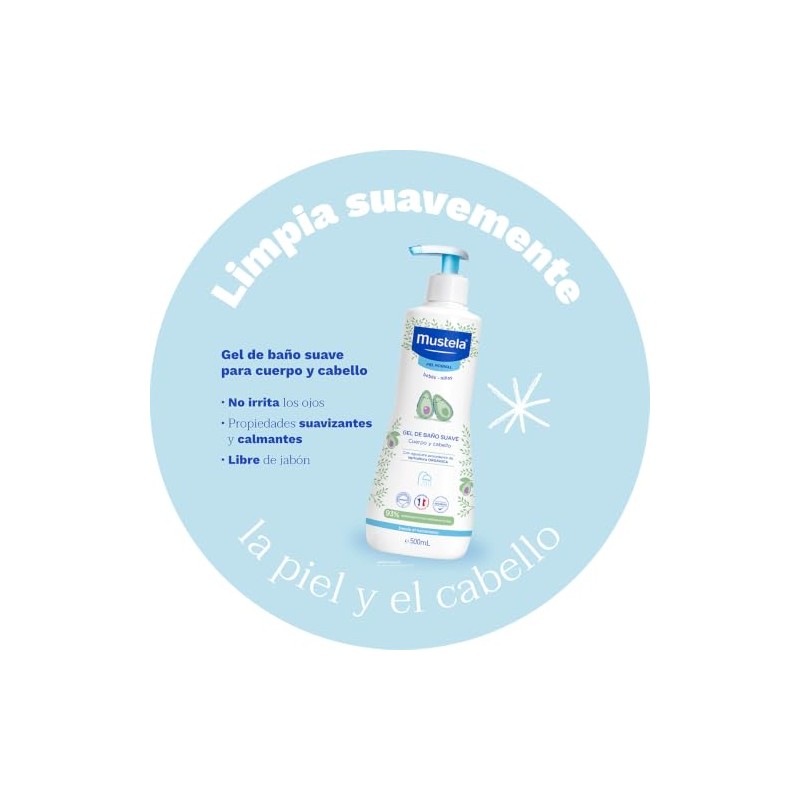 Mustela, Gel de Baño Corporal Suave, Bebés y Niños, 500
