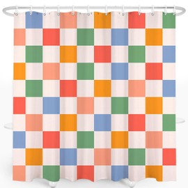 oflok Checkered Shower Curtain, Retro Vintage 60s 70s Shower Curtain Vintage Washable Waterproof Fabric Bath Curtains Set for Bathroom Decor with 12 Hooks, 72x72 Inches(03)