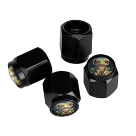 Muishi Cute Frog Tire Valve Stem Caps, Aluminum Black Stem Tire Valve Caps Universal Stem Covers for Cars, SUVs, Trucks, Bikes, Motorcycles, Bicycles (4 Pack)