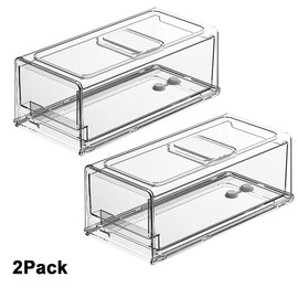 YekouMax Pantry Organization and Storage Bins, Refrigerator Organizer, Plastic Stackable Storage Bins with Drawers, Pull-Out Cabinet Containers for Fridge Kitchen Office (2 PACK, 11.81"x5.31"x 4.52")
