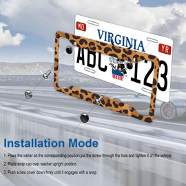 Brown License Plate Frame Cute Cheetah Leopard Print Aluminum License Plate Holder Car Tags Decorative Car Accessories with Screws for Women Men Fit Standard Us Canada Vehicles 12.3x6.3 inch