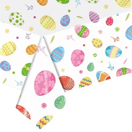 iwiio Easter Table cloth, Colorful Egg Bunny Disposable Plastic Tableclothes Square Waterproof Table Cover Decor Rectangle for Kids Party Decorations