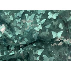 Unbranded Hunter green Taffeta 3D Butterfly sheer 58" Wide Bridal gown fabric by the yard