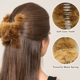 4 Stück flauschige Haarspangen für den Winter,flauschige Krallenklammern für Haare,rutschfeste Fell-Haarspangen für dickes,flauschige Krallenklammer-Haarspangen,Haar-Accessoires für Frauen und Mädchen
