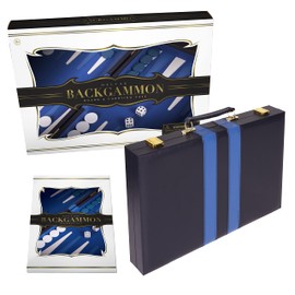 Crazy Games Backgammon Set - Classic Blue Medium 15 Inch Backgammon Sets for Adults Board Game with Premium Leather Case - Best Strategy & Tip Guide (Blue, Medium)