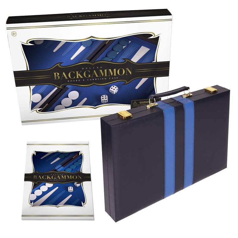 Crazy Games Backgammon Set - Classic Blue Medium 15 Inch
