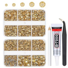 3060PCS Champagne Golden Resin Crystal Rhinestones w B7000 Jewelry Glue for Bedazzling 2mm 3mm 4mm 5mm 6mm Flatback Gems Stones Crystals Diamonds for Nails Face Eyes Makeup Tumblers Bottles DIY Crafts