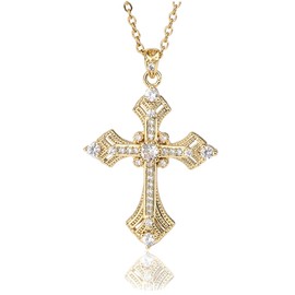 QTMY Diamond Cross Pendant Long Necklace for Women Jewelry, Rhinestone