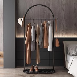 ZEYEXE small clothing rack,heavy duty clothes rack with Marble base,metal garment racks for hanging clothes,Modern Coat Rack Freestanding with 2 Hooks for Bedroom Living Room Office