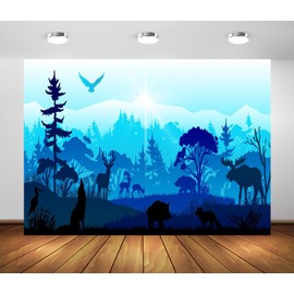 Loccor 6x4ft Fabric Jungle Animal Backdrop Rainforest Wild Animal Fox Wolf Silhouette Background African Forest Safari Theme Photography Backdrop for Birthday Party Decorations Photo Props