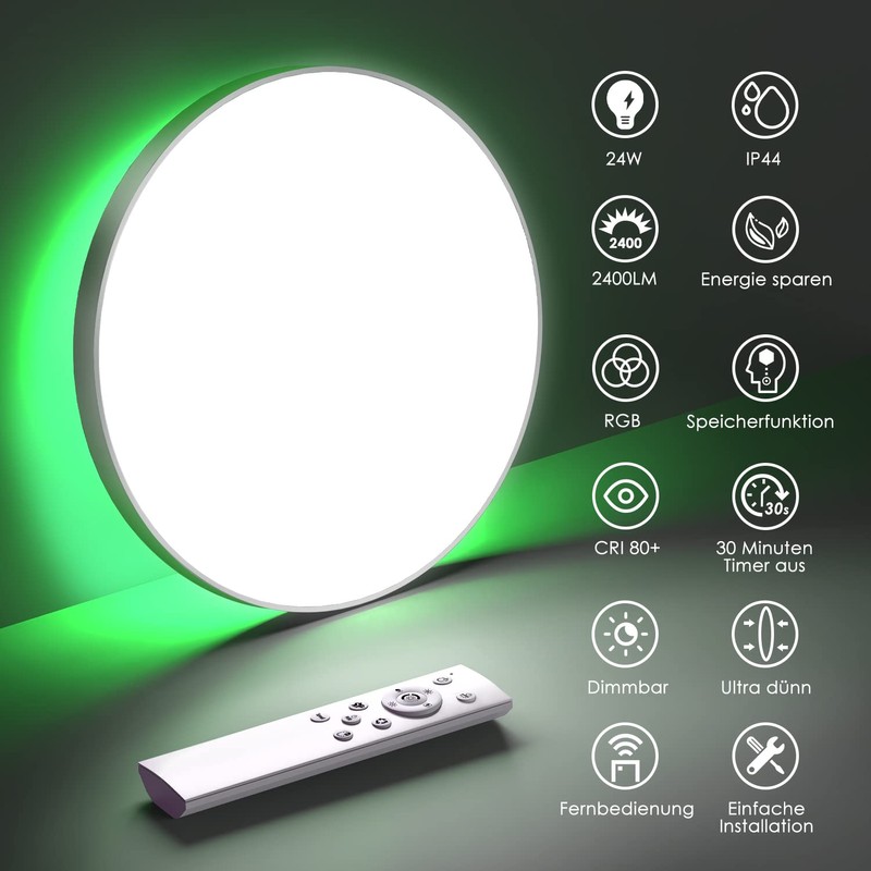 LED Ceiling Light Dimmable with Remote Control 24 W RGB