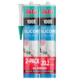 Akfix 100E RTV Translucent Silicone Caulk (2x10.1 fl.oz.) - 100% Waterproof Silicone Sealant for Kitchen and Bathroom, Shower, Bathtub, Toilet, Sink, Window & Door, No Discoloring, 2 Pack