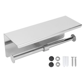 Stainless Steel Toilet Paper Holder with Shelf Self Adhesive Punch Free Toilet Paper Shelf Roll Holder for Bathroom K10 304