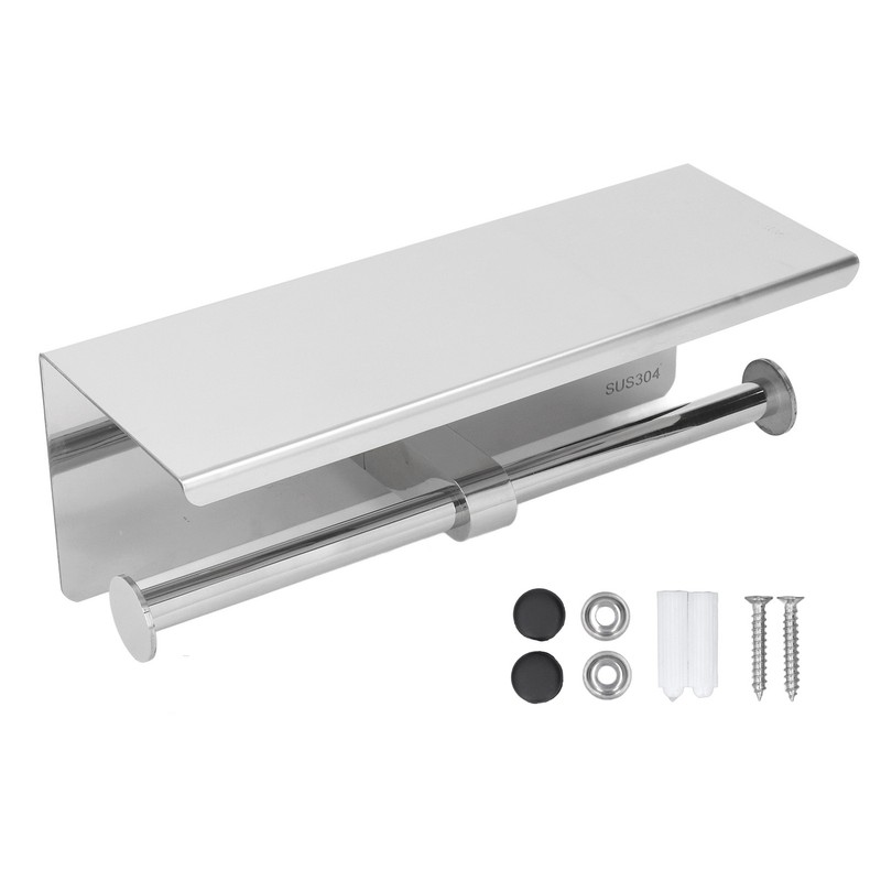 Stainless Steel Toilet Paper Holder with Shelf Self Adhesive Punch