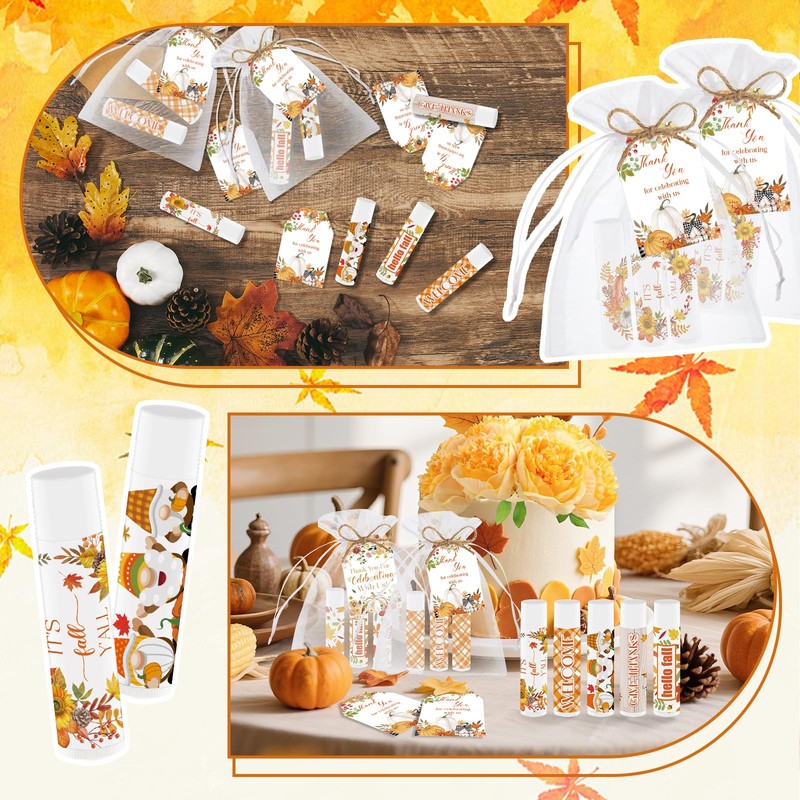 50Pcs Thanksgiving Party Favors Lip Balm Bulk Fall Pumpkin Lip