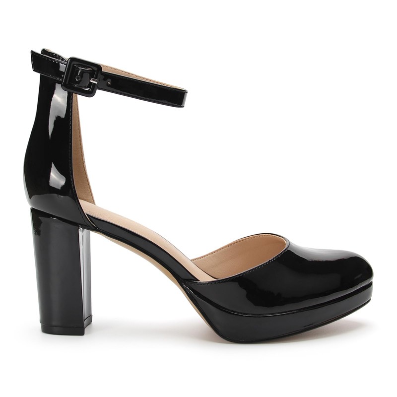 IAMQOO Black Women's Pumps, 3.2 Inch Low Closed Toe Heels,Chunky