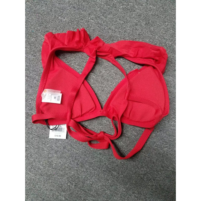 Shade & Shore Halter Bralette Top w/ Ruffle, Red, XS,