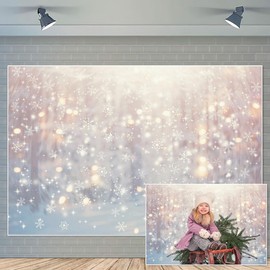 Winte Snowflakes Backdrop for Photoshoot Christmas Glitter Bokeh Snowflakes Background Newborn Baby Shower Birthday Party Decor Banner Portrait Photo Booth Props 10x8ft