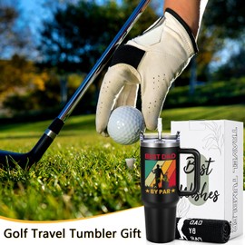 Lifecapido Best Dad by Par Golf Travel Tumbler, Funny Father's Day Gifts for Dad from Kids, Christmas Birthday Retirement Gift for Golf Lover, 40oz Stainless Steel Insulated Tumbler with Handle, Black