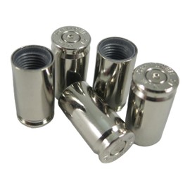 9mm Caliber Bullet Shell Casing Universal Tire Valve Stem Caps - Set of 5 - Car SUV Truck Motorcycle Bike ATV (Nickel)