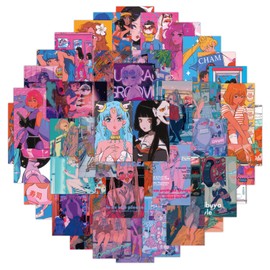 50Pcs Japanese Anime Girls Stickers, Retro Beautiful Girls Sticker Pack for Kids Adults, Vinyl Waterproof Retro Poster Girl Decals for Laptop Water Bottle Guitar Phone Luggage Skateboard Bike