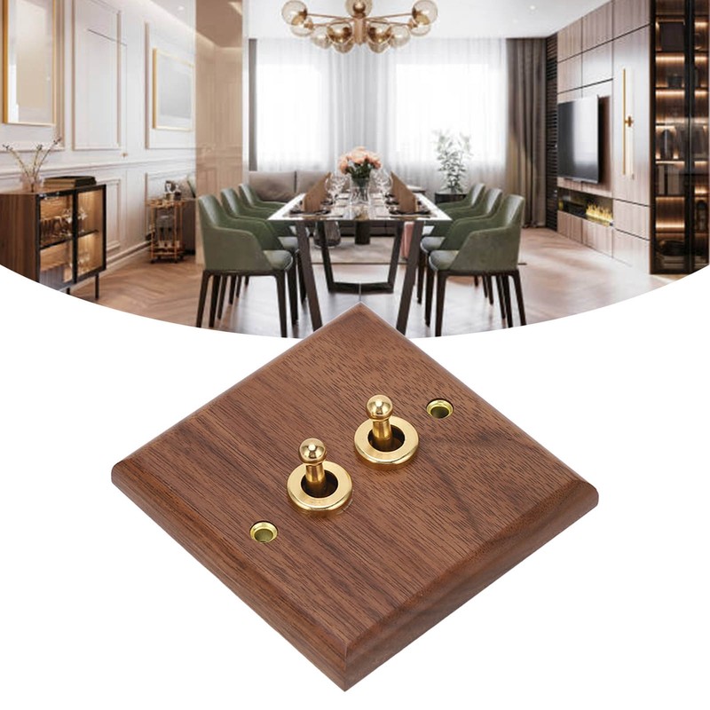 Double Toggle Switch Retro Walnut Wood Wall Mount Panel with