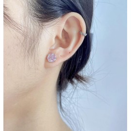 Cute Pink Crystal Flower Small Stud Earrings for Women Teen Girls Cartilage 925 Sterling Silver Cubic Zirconia Love Heart Floral Cherry Blossom Studs Hypoallergenic Sleeper Earring Dainty Birthday Jewelry Gifts Christmas