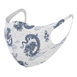 Design Mask, Set of 2, Polyester, Washable, Cloth Mask, Unisex, 007974, Animal, Japanese Style, Japanese Pattern, Dragon Blue, Blue