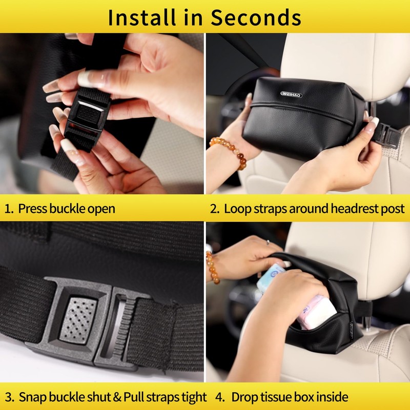 WEIHAO Car Tissue Holder for Standard 100-120 Sheet Boxes, Rectangle