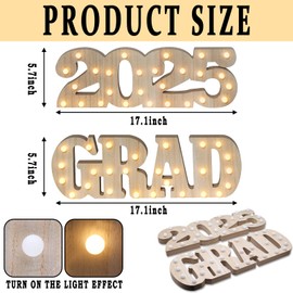 Graduation Decorations, 2 Wooden LED Long Marquee Light Up Letters 'GRAD 2025', Class of 2025 Graduation Party Decorations Sign for Kindergarten Preschool School College Graduation Party Supplies