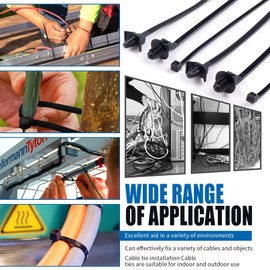 CIOM 150pcs Push Mount Cable Zip Tie with Car Wire Loom Routing Clips for Cars Boat Trailer UTV Jeep Wrangler Engine Bay Self Locking Straps，Universal.