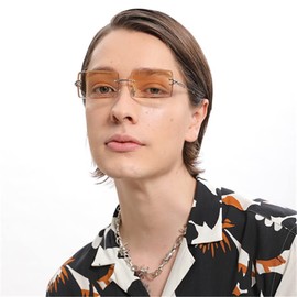 Kursan Frameless Rectangle Sunglasses for Men Women Small Rimless Sun Glasses Shades UV400 Protection (2 Pack (Gradient Brown + Gradient Purple))