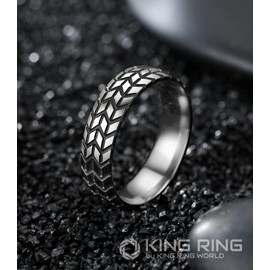 King Ring 6mm Tire Ring – Stainless Steel Ring for Men & Women, Car Racer & Biker Groove Tread Band Ring – Silver 6