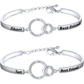 Tall and Short Best Friends Matching Bracelet Friendship Jewelry Gifts Best Friend Bracelet Set of 2 BFF Friendship Gifts for Women (Tall/short-silver)