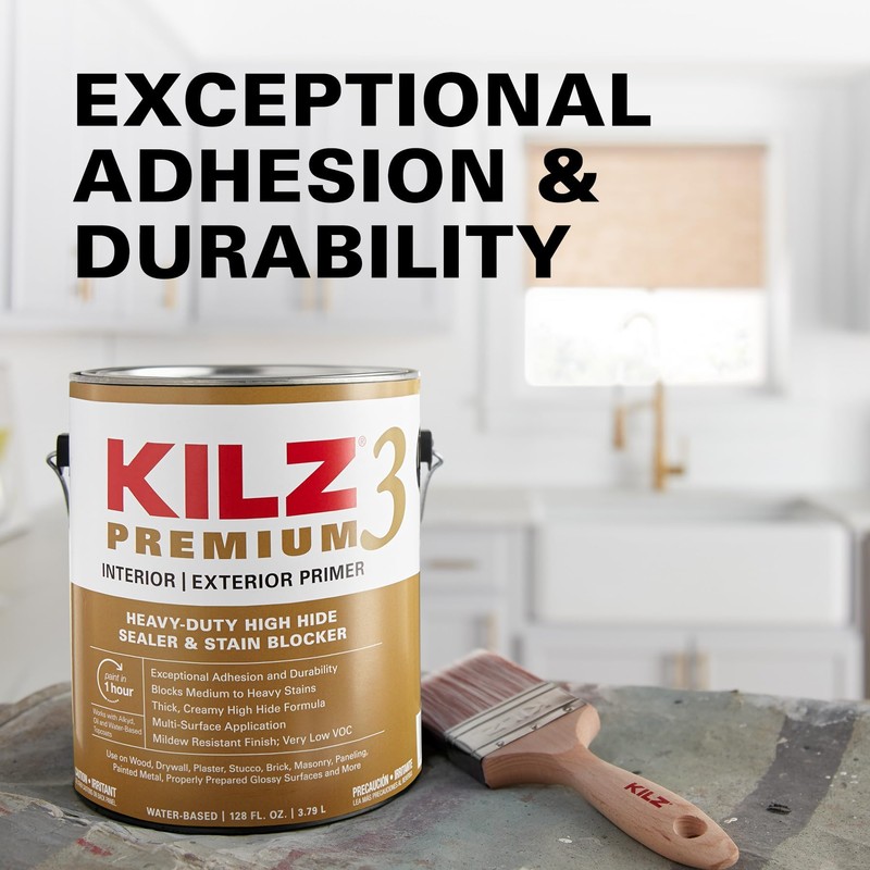 KILZ Premium High-Hide Stain Blocking Interior/Exterior Latex Primer/Sealer, White, 1-gallon,13041